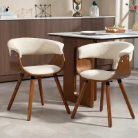 HOMCOM Esszimmerstuhl, Stoff in Leinenoptik, gebogene Rückenlehne, Holzbeine, Beige(m-2)