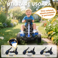 AIYAPLAY Kart cu pedale pentru copii 3-6 ani, max. 50 kg, cu suport pentru pahar și roți EVA antiderapante, albastru(m-5)