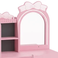 AIYAPLAY Coiffeuse pour Enfants avec Tabouret et Miroir Lumineux à 2 Couleurs en Acrylique, Coiffeuse Bureau Fille 3-8 Ans, Rose(m-10)