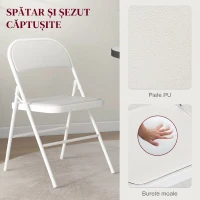 HOMCOM Set 2 Scaune Pliabile Tapițate din Piele Ecologică PU, Alb(m-4)