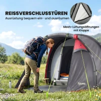 Outsunny Tente de camping familiale 2 personnes tente tunnel ventilée facile à monter chambre salon 3 portes fenêtres 4,26 x 2,06 x 1,54 m fibre verre polyester PE girs foncé rose(m-5)