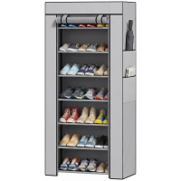 HOMCOM Pantofar cu 7 rafturi din oțel, cu husă din material nețesut, 60 x 30 x 126 cm, gri(m-11)
