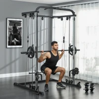 SPORTNOW Station de musculation station de traction à câble support à squat barre câble cross-over 210 x 132 x 225 cm noir(m-2)