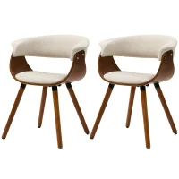 HOMCOM Esszimmerstuhl, Stoff in Leinenoptik, gebogene Rückenlehne, Holzbeine, Beige(m-11)