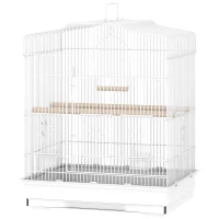 PawHut Vogelkäfig im Vintage-Design für kleine Vogelarten inkl. Zubehör 46,5 x 36 x 59 cm Stahl, Holz, Weiß+Natur(m-11)