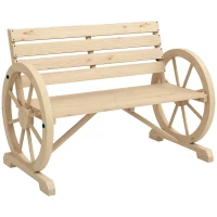 Outsunny Banc de Jardin banc 3 places en bois Style Rustique Chic accoudoirs Roues Charette Bois Sapin effet bois naturel(m-17)