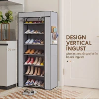 HOMCOM Pantofar cu 7 rafturi din oțel, cu husă din material nețesut, 60 x 30 x 126 cm, gri(m-5)