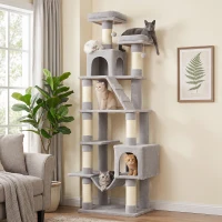 PawHut Kratzbaum 204 cm Katzenbaum mit Höhlen Leiter mehrstöckiger Katzenkratzbaum für 1–3 Katzen je bis 6 kg Hellgrau(m-8)