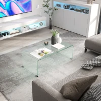 HOMCOM Table basse en verre table de salon rectangulaire design moderne en verre trempé avec bords arrondis sûrs transparent(m-4)