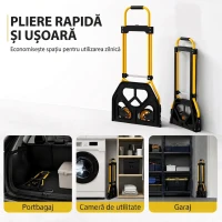 HOMCOM Cărucior de Transport cu Mâner Telescopic, Capacitate 60 kg, Cadru din Oțel, Galben(m-4)