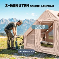 Outsunny Aufblasbares Zelt 5-8 Personen Schneller Aufbau 5000 mm Wasserdicht & Winddicht mit Luftpumpe Kaminöffnung Dachfenster(m-4)