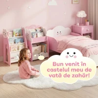 AIYAPLAY Bibliotecă Copii 3-în-1, 4 Compartimente, 3 Rafturi, Noptieră pentru Cameră, Roz.(m-7)