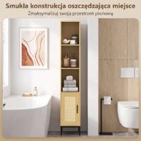 HOMCOM Hoge badkamerkast, smalle kolomkast met open vakken en verstelbare plank, natuurlijke houtlook(m-6)