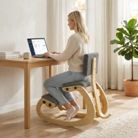 HOMCOM Cadeira Ergonómica Ajoelhada para Escritório e Casa em Tecido Efeito Linho Compensado de Bétula Cinza(m-6)