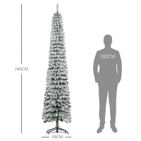 HOMCOM Brad de Crăciun Îngust Împodobit cu Zăpadă 240 cm cu 603 Crengi și Suport Metalic Pliabil pentru Living Interior Verde(m-3)