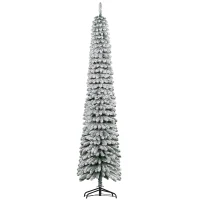 HOMCOM Brad de Crăciun Îngust Împodobit cu Zăpadă 240 cm cu 603 Crengi și Suport Metalic Pliabil pentru Living Interior Verde(m-7)