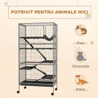 PawHut Cușcă pentru Iepuri cu 4 Intrări pe Niveluri Multiple cu Hamac, din Oțel și PP, 80x52x159 cm(m-4)