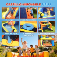 AIYAPLAY Castillo Hinchable Acuático 8 en 1 con Soplador 550W Tobogán Trampolín Escalada Piscina Portería Canasta Lanzamiento(m-4)