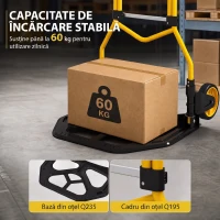 HOMCOM Cărucior de Transport cu Mâner Telescopic, Capacitate 60 kg, Cadru din Oțel, Galben(m-6)