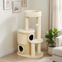 PawHut Arbre à Chat Multi-Niveaux avec Double Niche, Lit, Plateforme, Tapis & Poteaux à Griffer en Sisal, 55x39x90cm, Beige(m-2)