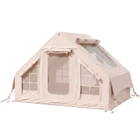 Outsunny Aufblasbares Zelt 5-8 Personen Schneller Aufbau 5000 mm Wasserdicht & Winddicht mit Luftpumpe Kaminöffnung Dachfenster(m-11)