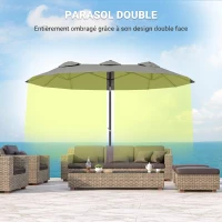 Outsunny Parasol de Jardin Exterieur Inclinable 3 x 1,5 m, Parasol Double Rectangulaire avec Manivelle, Polyester 180 g/m², Gris(m-5)