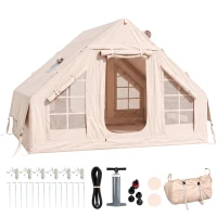 Outsunny Aufblasbares Zelt 5-8 Personen Schneller Aufbau 5000 mm Wasserdicht & Winddicht mit Luftpumpe Kaminöffnung Dachfenster(m-12)
