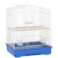 PawHut Vogelkäfig im Vintage-Design für kleine Vogelarten inkl. Zubehör 46,5 x 36 x 59 cm Stahl, Holz, Blau+Weiß(m-1)