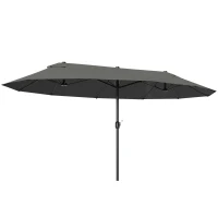 Outsunny Parasol de Jardin Exterieur 4,6 x 2,7 m, Grand Parasol Double Rectangulaire avec Manivelle, Polyester 180 g/m², Gris(m-12)