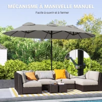 Outsunny Parasol de Jardin Exterieur Inclinable 3 x 1,5 m, Parasol Double Rectangulaire avec Manivelle, Polyester 180 g/m², Gris(m-6)