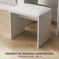 HOMCOM Masă de Toaletă pentru Machiaj cu Oglindă și Taburet, Sertar, Dulap și Rafturi din Lemn, Alb(m-7)