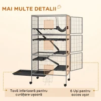 PawHut Cușcă pentru Iepuri cu 4 Intrări pe Niveluri Multiple cu Hamac, din Oțel și PP, 80x52x159 cm(m-7)