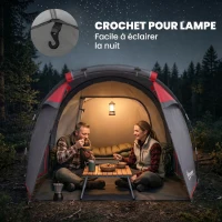 Outsunny Tente de camping familiale 2 personnes tente tunnel ventilée facile à monter chambre salon 3 portes fenêtres 4,26 x 2,06 x 1,54 m fibre verre polyester PE girs foncé rose(m-6)