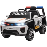 AIYAPLAY Coche Eléctrico para Niños de Policía con Mando a Distancia Motor Doble Sirena Suspensión en 4 Ruedas y Faros Blanco(m-11)