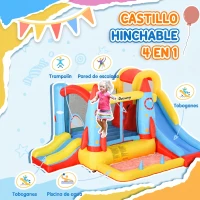 Outsunny Castillo Hinchable para Niños +3 Años con 2 Toboganes Piscina y Zona de Salto 330x265x185 cm Multicolor(m-4)