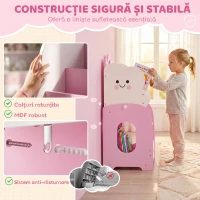 AIYAPLAY Bibliotecă Copii 3-în-1, 4 Compartimente, 3 Rafturi, Noptieră pentru Cameră, Roz.(m-6)