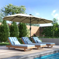 Outsunny Parasol de Jardin Double 36 LED Solaires Rectangulaire UPF 50+ Structure à 12 Baleines avec Manivelle 395x215cm Beige(m-9)