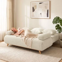 HOMCOM Sofá-cama com encosto reclinável, função cama, espaço de arrumação oculto e revestimento cotelê, Bege(m-2)