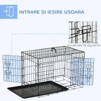 PawHut Cușcă Metalică pentru Câini, Pliabilă, cu 2 Uși și Încuietori de Siguranță, Ideală pentru Transport Auto sau Dresaj în Casă, 76x46x52 cm(m-16)