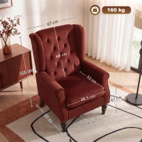 HOMCOM Fotoliu pentru Dormitor din Catifea Ice Velvet, cu Șezut Amplu și Picioare din Lemn de Eucalipt, Roșu Vișiniu(m-3)
