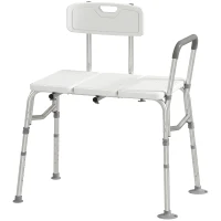 HOMCOM Banco de Transferencia para Bañera Altura Ajustable en 10 Niveles Asiento Amplio Respaldo y Reposabrazos 86x60x89-101 cm Blanco(m-11)