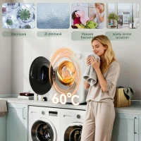 HOMCOM Mini Uscător de Rufe Portabil, Capacitate 2.5 kg, 5 Programe, 800/400 W, Tambur din Oțel Inoxidabil, Alb(m-6)