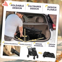 PawHut Cărucior pliabil pentru câini, cu deschideri cu fermoar și ferestre din plasă, 112x65x100 cm, gri închis și negru(m-5)