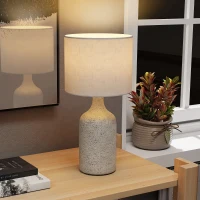 HOMCOM Lâmpada de Mesa Luminária de Mesa, Lâmpada de Cabeceira Lâmpada de Escrivaninha com Base de Cerâmica, Abajur de Linho, 22x22x45 cm areia+bege(m-2)