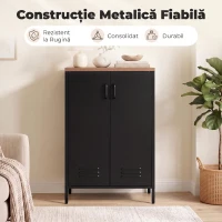 HOMCOM Bufet din Metal cu 2 Uși și Poliță Reglabilă, pentru Living/Birou, Negru(m-4)