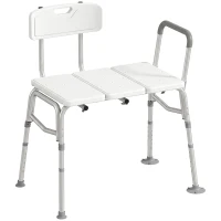HOMCOM Banc de transfer pentru cadă, reglabil pe 10 niveluri, șezut lat, spătar, cotieră, 86x60x89-101cm, Alb(m-8)