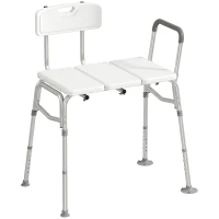 HOMCOM Banc de transfer pentru cadă, reglabil pe 10 niveluri, șezut lat, spătar, cotieră, 86x60x89-101cm, Alb(m-1)