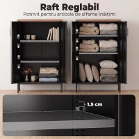 HOMCOM Bufet din Metal cu 2 Uși și Poliță Reglabilă, pentru Living/Birou, Negru(m-6)