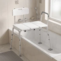 HOMCOM Banco de Transferencia para Bañera Altura Ajustable en 10 Niveles Asiento Amplio Respaldo y Reposabrazos 86x60x89-101 cm Blanco(m-2)