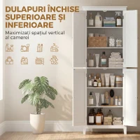 HOMCOM Dulap De Baie Slim Cu 2 Uși, Rafturi Reglabile, MDF, Metal, 60x30x170 cm, Alb(m-4)